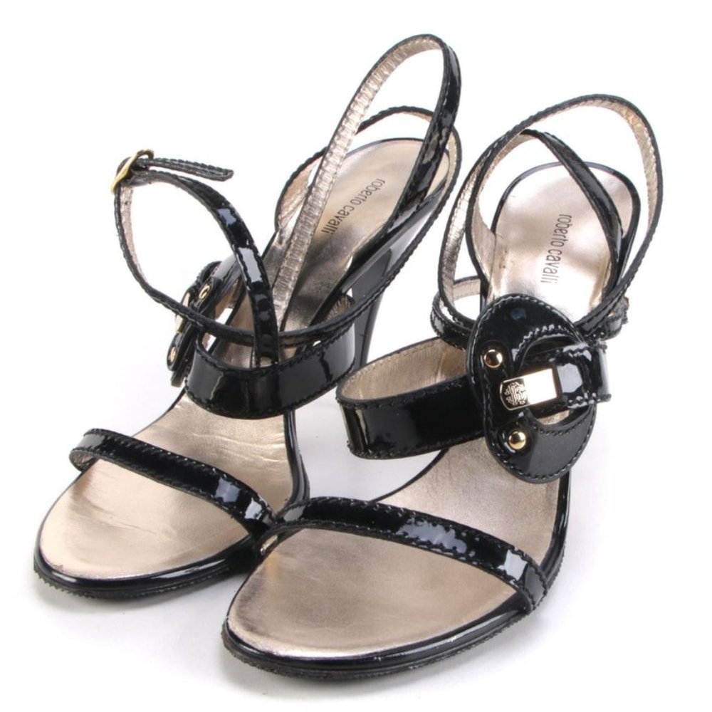 Roberto Cavalli Black Patent Leather Sandals